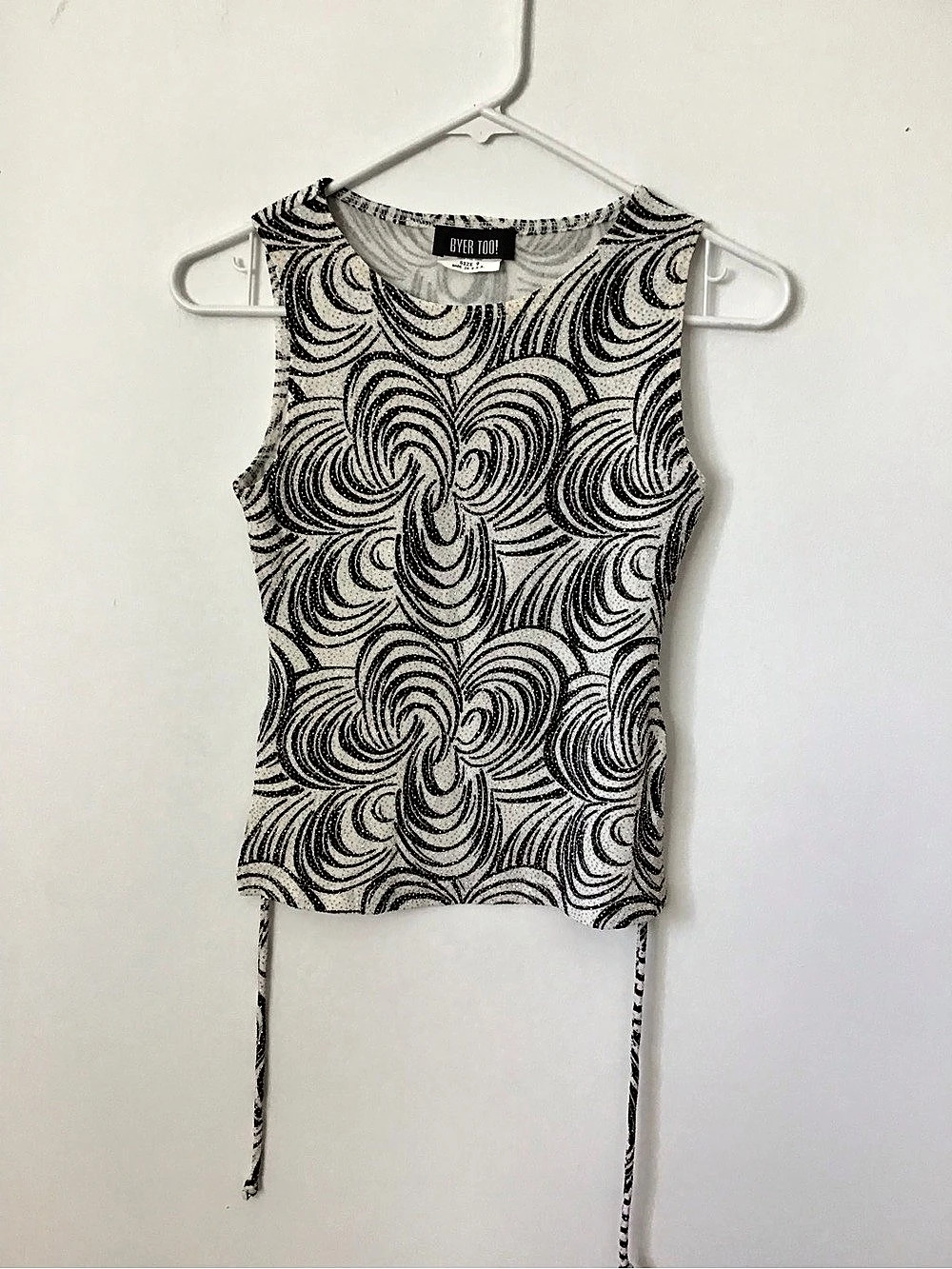 Y2K BYER TOO! Abstract Swirl Tie-Back Tank in Black & Gray stretch